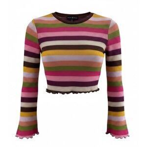 Almost Famous Colorful Striped Cropped Top Bell Sleeves Women's M